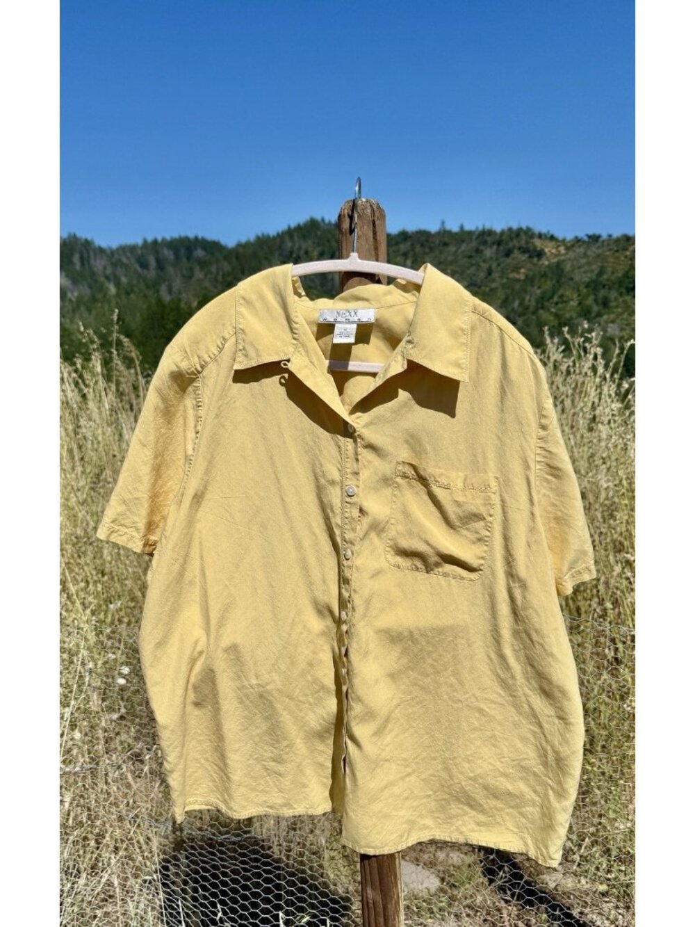 NEXX woman Yellow 100% Silk Short Sleeve Button-Up Collared Blouse Plus Size 1X